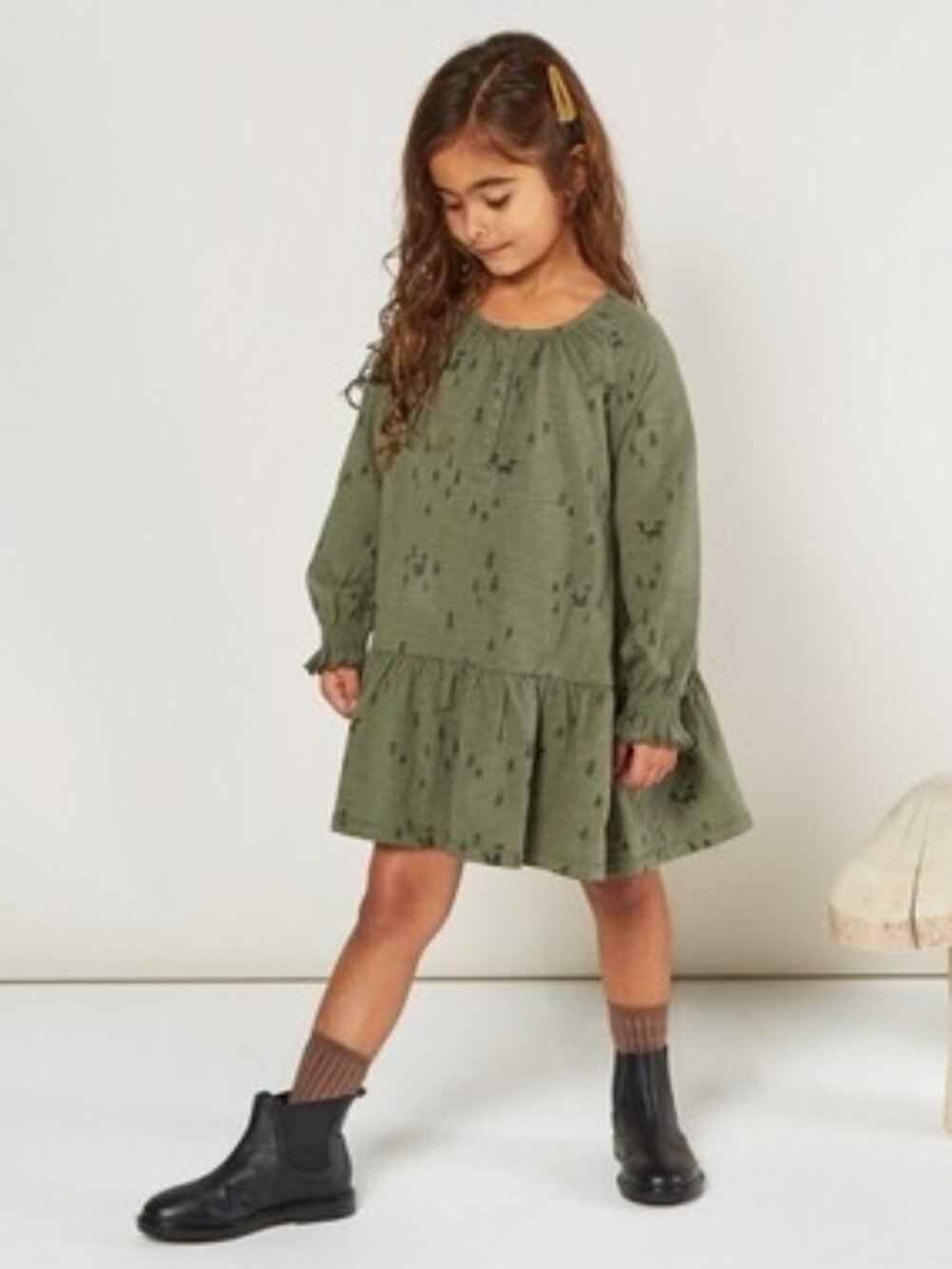 Rylee & Cru Green Pine Tree Forest Print Cotton Jersey Swing Dress